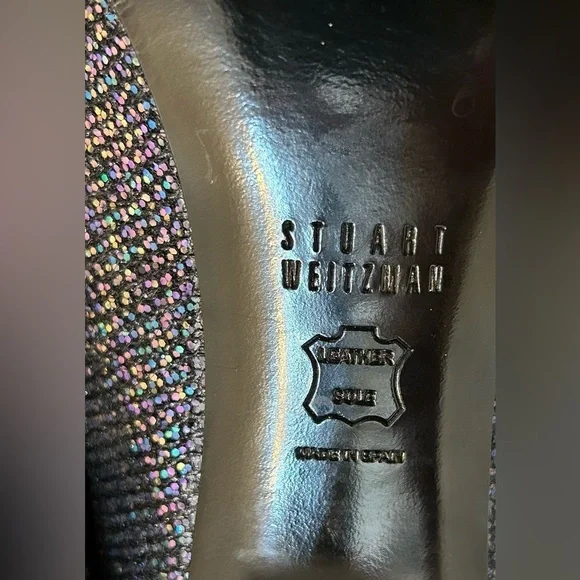 Stuart Weitzman Evabaton Perp Toe Platform Evening Pumps Iris Glitter Size 8.5